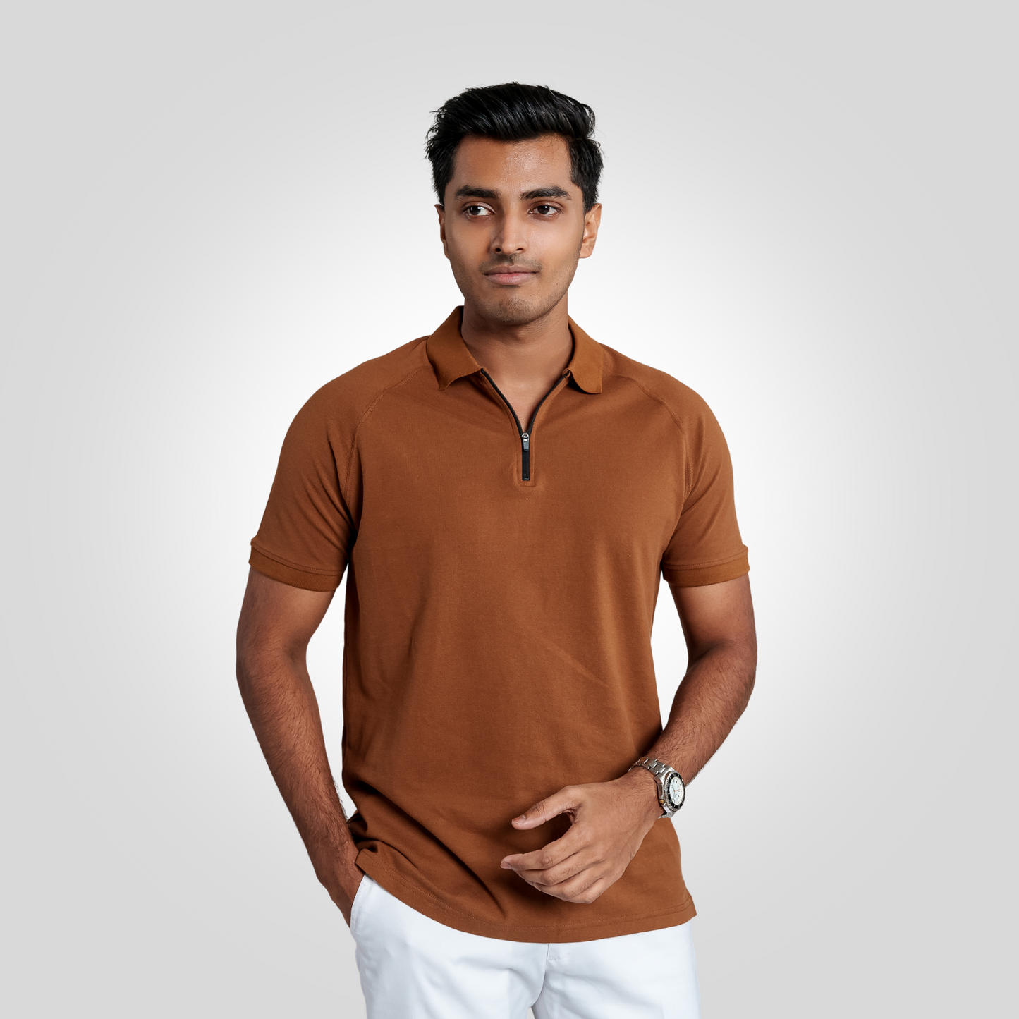 Men's Zipper Polo Coffee