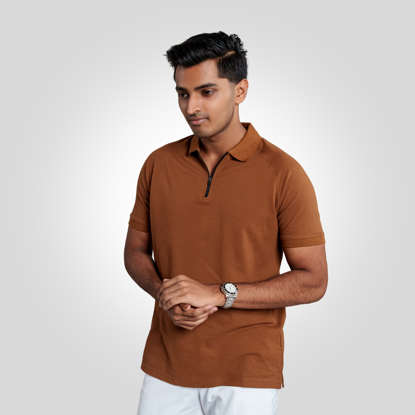 Men's Zipper Polo Coffee