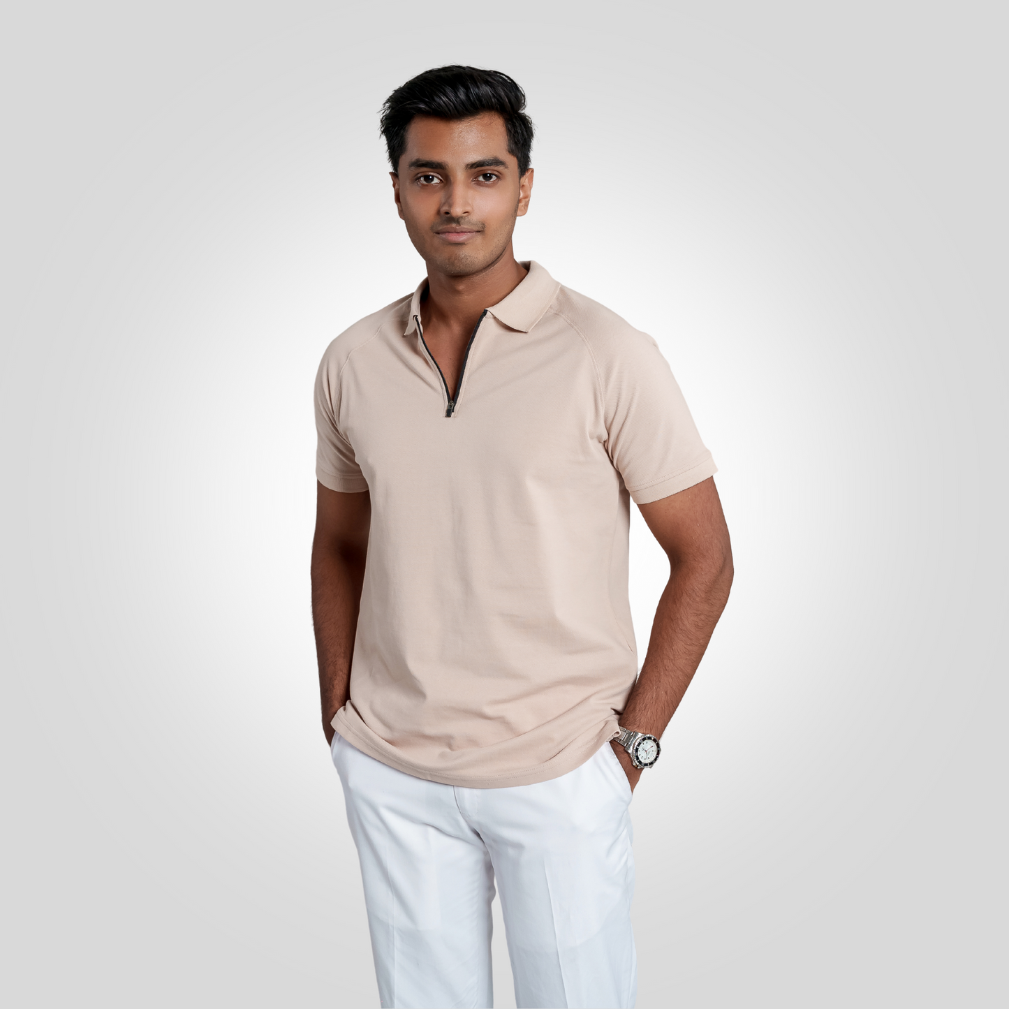 Men's Zipper Polo Mushroom