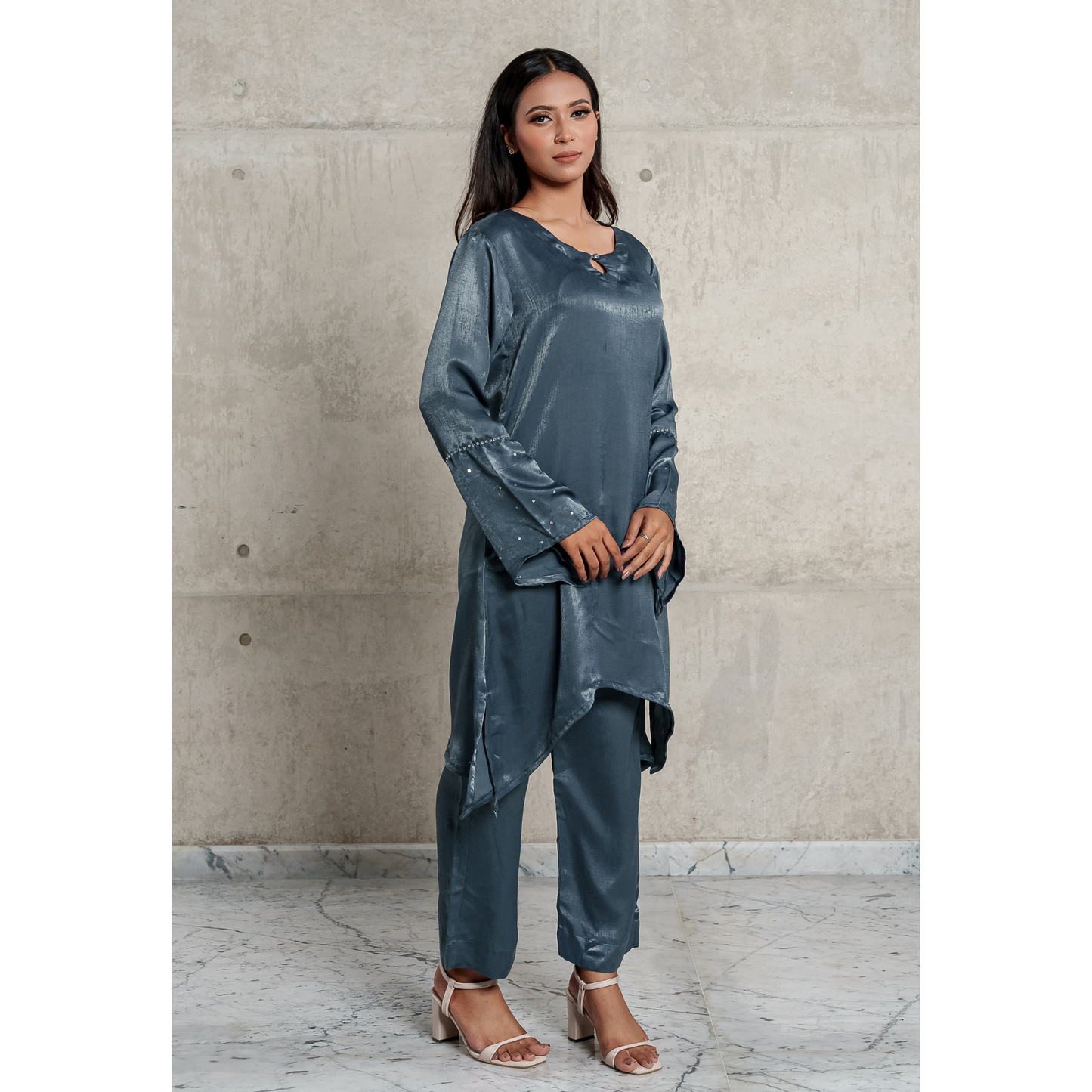 Velvet Silk Co-Ord Set (Slate)