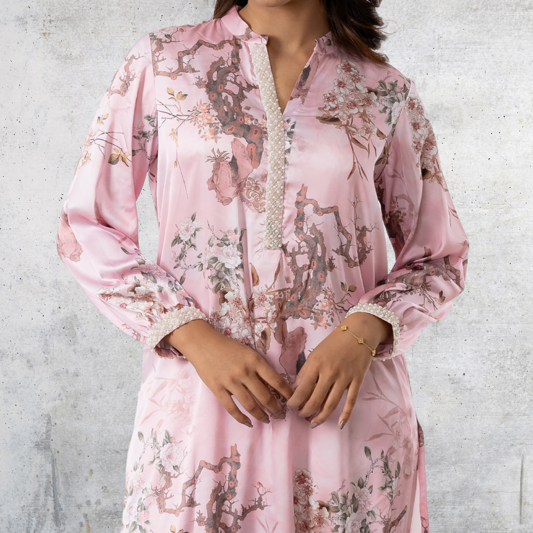 Women's AOP Rayon Silk Co-Ord Pink