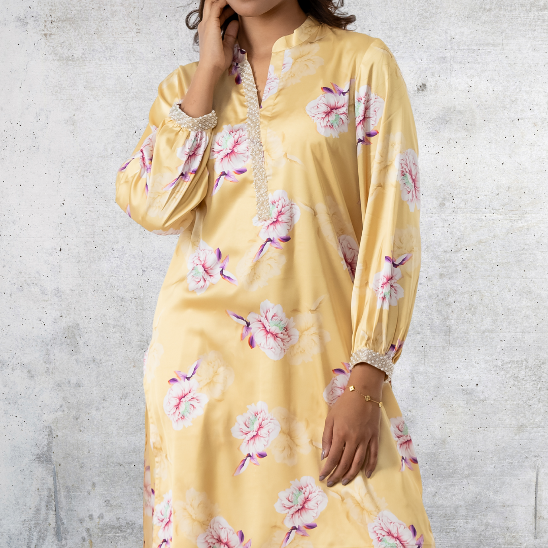 Women's AOP Rayon Silk Co-Ord Yellow
