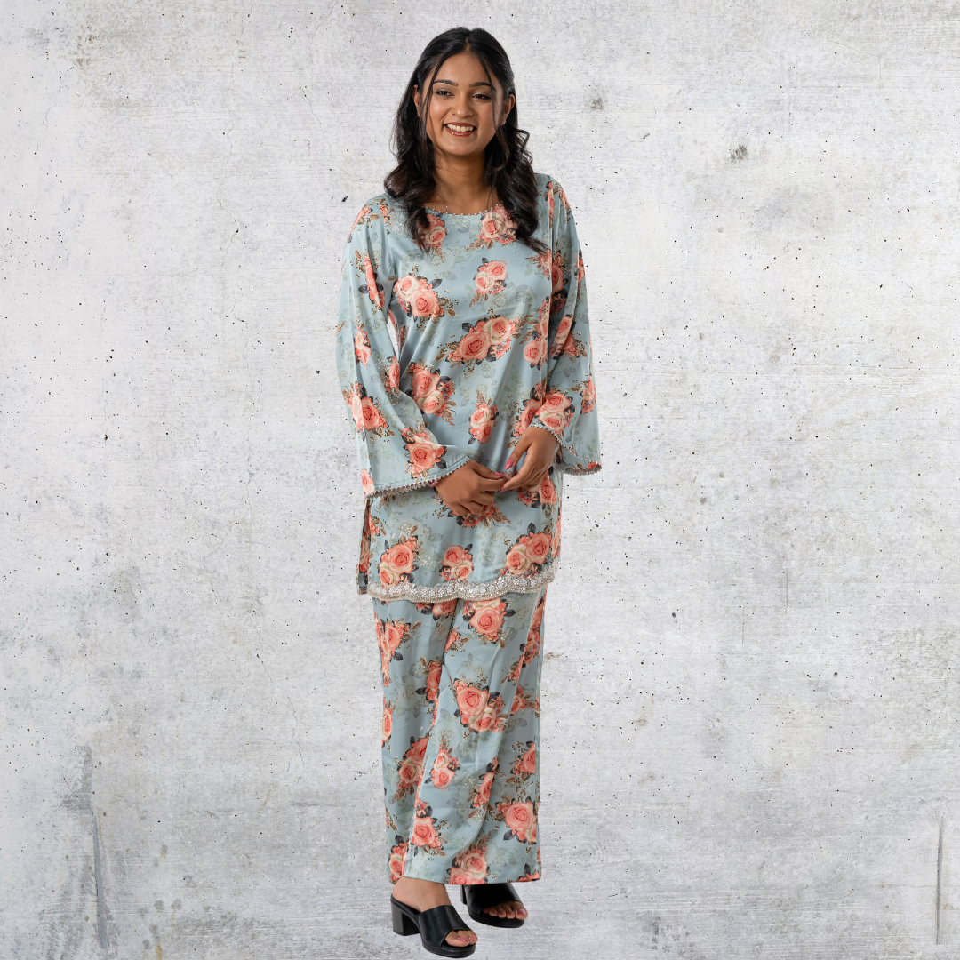 Women's Pearl AOP Co-Ord Aqua