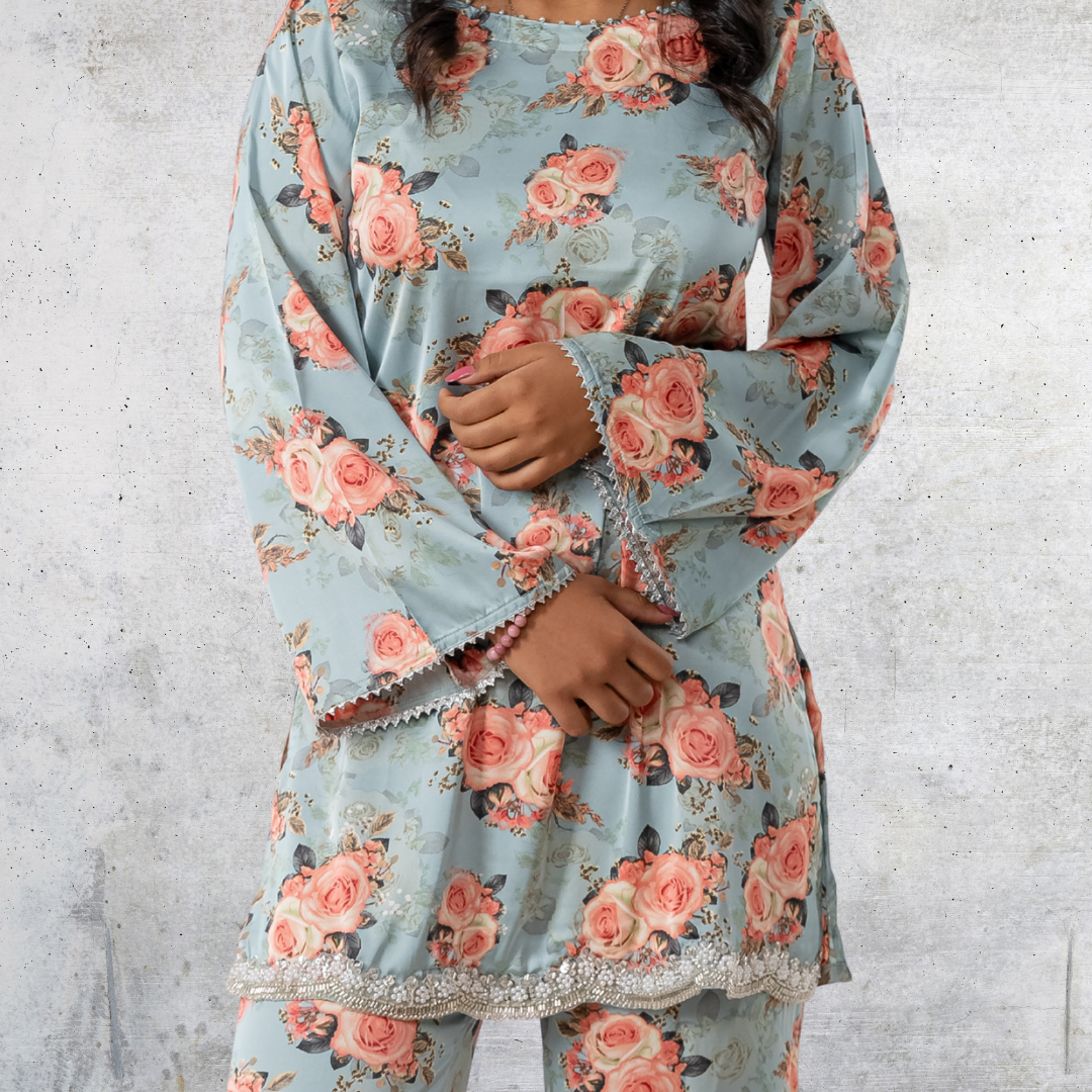 Women's Pearl AOP Co-Ord Aqua