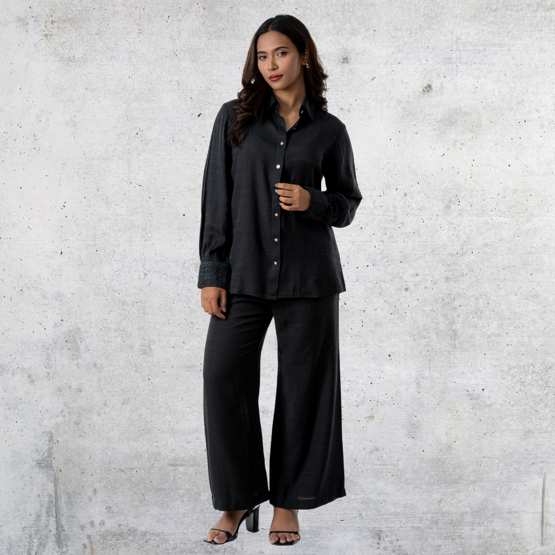 Women's Silk Crepe Co-Ord Black