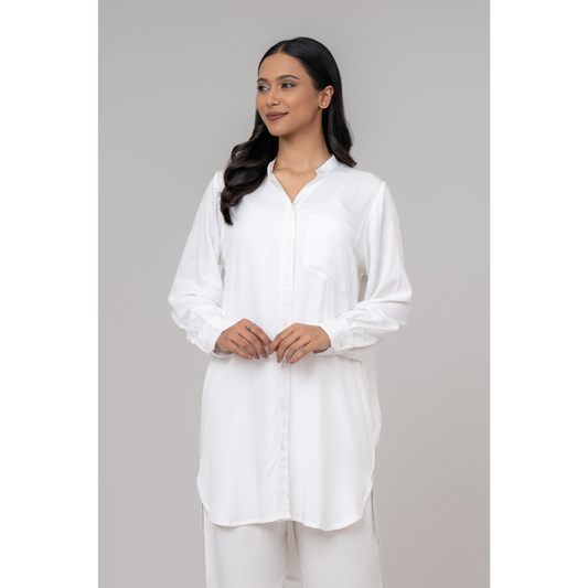 Women's Solid Long Shirt White