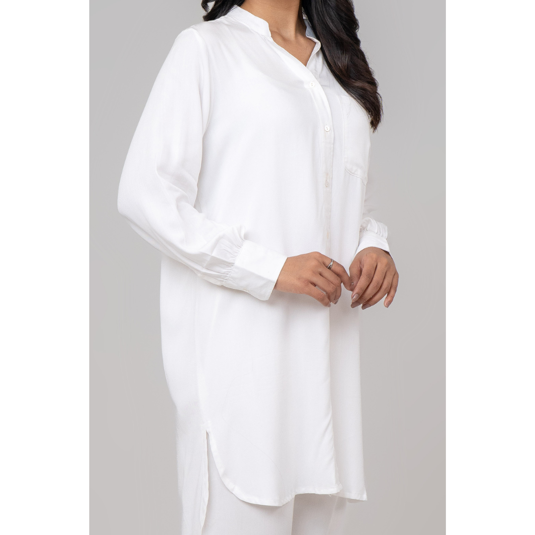 Women's Solid Long Shirt White