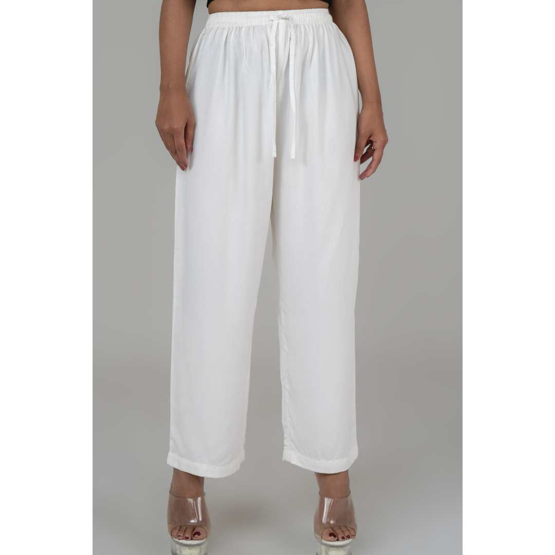 Women's Solid Pant White