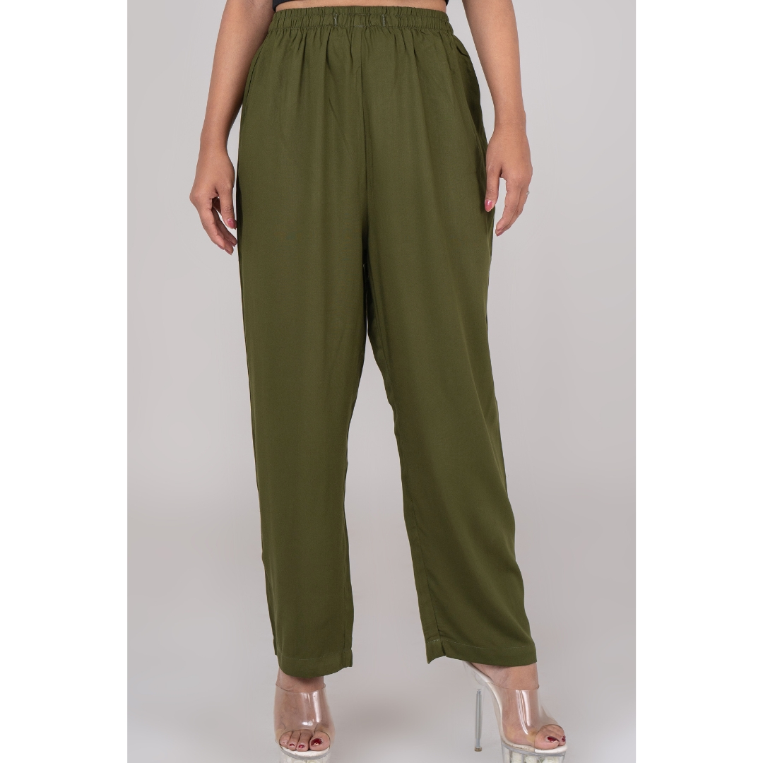 Women's Solid Pant Dark Olive