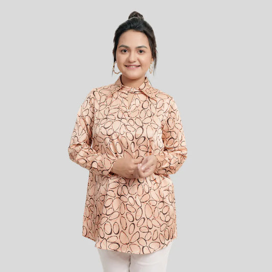 Women's Rayon Silk AOP Shirt (Peach)