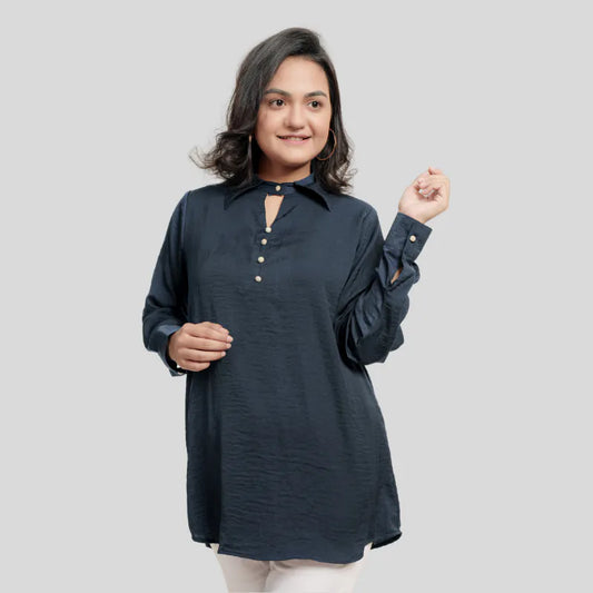 Women's Rayon Silk Shirt (Navy)