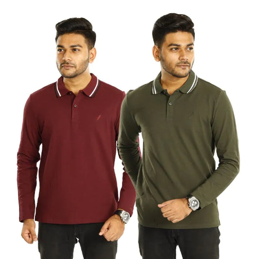 Full Sleeve Polo Combo (Burgundy & Olive)