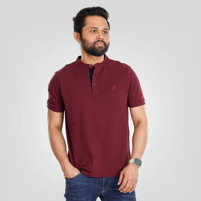 Men's Henley Polo (Burgundy)