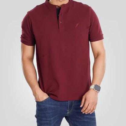 Men's Henley Polo (Burgundy)