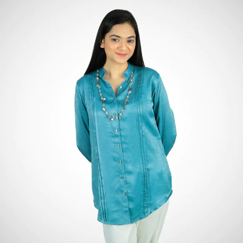 Women's Pleated Kurti Teal K-01