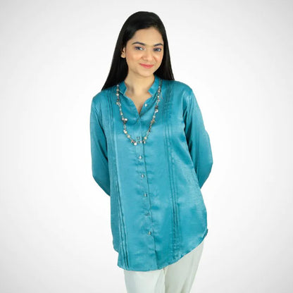 Women's Pleated Kurti Teal K-01