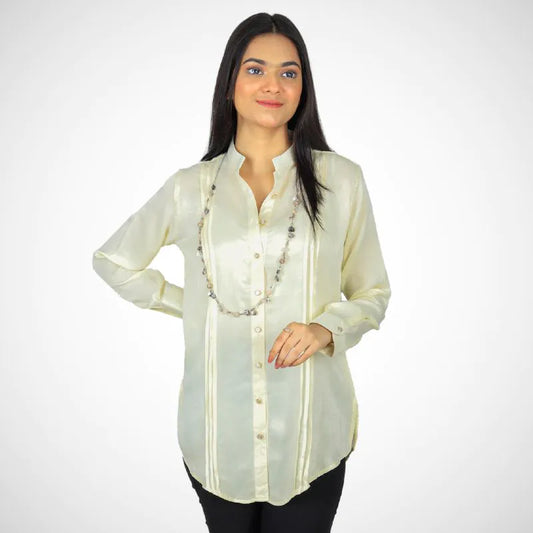 Women's Pleated Kurti Cream K-03