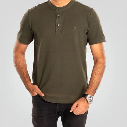 Men's Henley Polo (Olive)