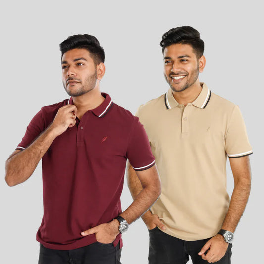 Standard Polo (Beige + Burgundy)