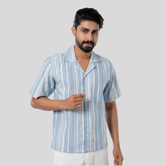 Baggy Cuban Shirt White & Blue