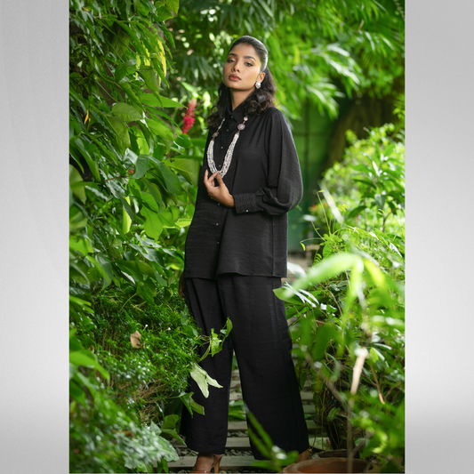 Women's Silk Crepe Co-Ord Black