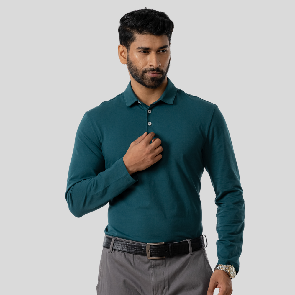 Executive Full Slv Polo Teal