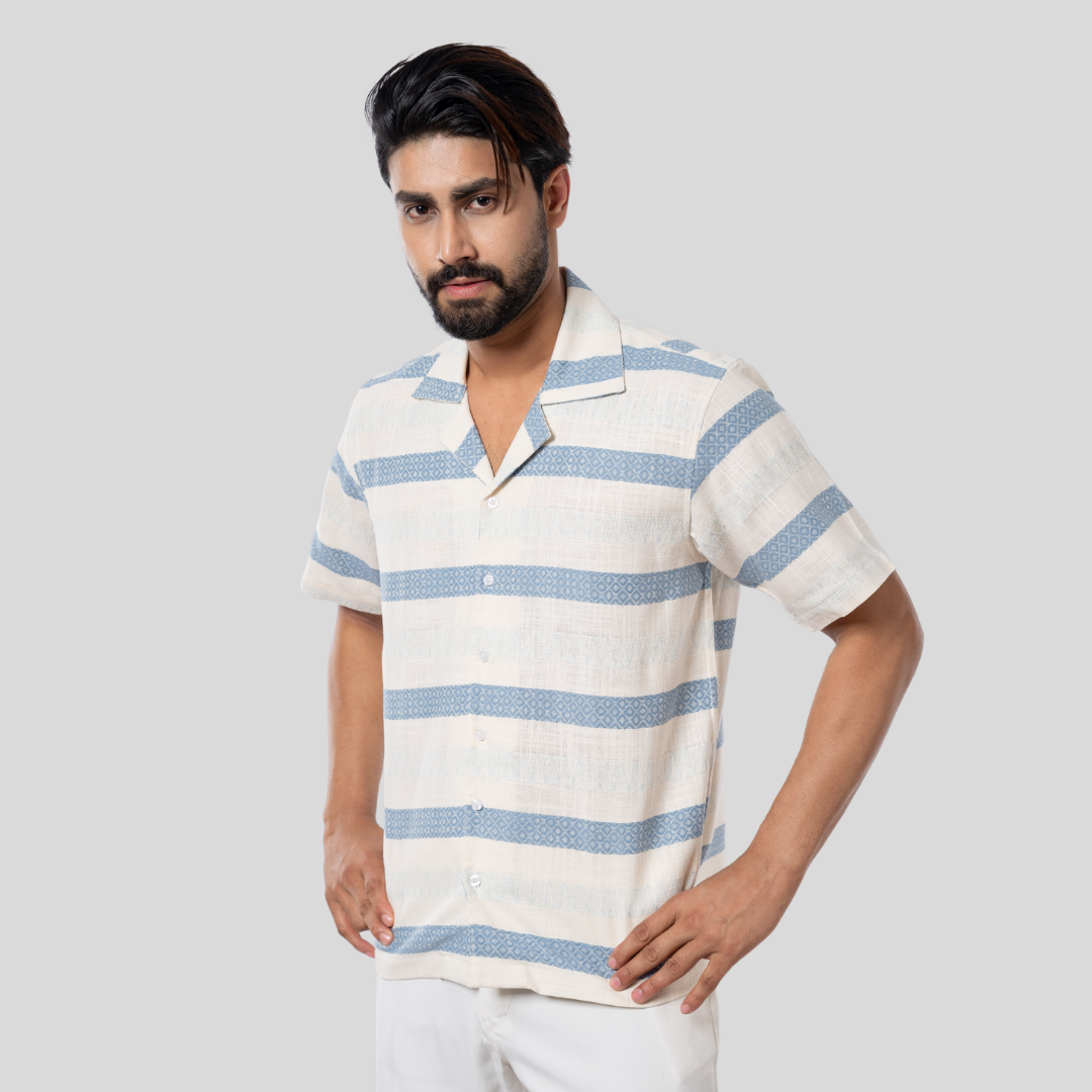 St Cuban Shirt White, Blue & Beige