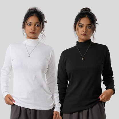 Women's T. Neck Tee Black & White