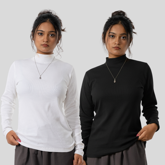 Women's T. Neck Tee Black & White