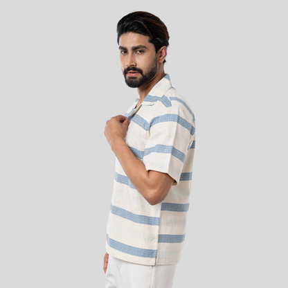 St Cuban Shirt White, Blue & Beige