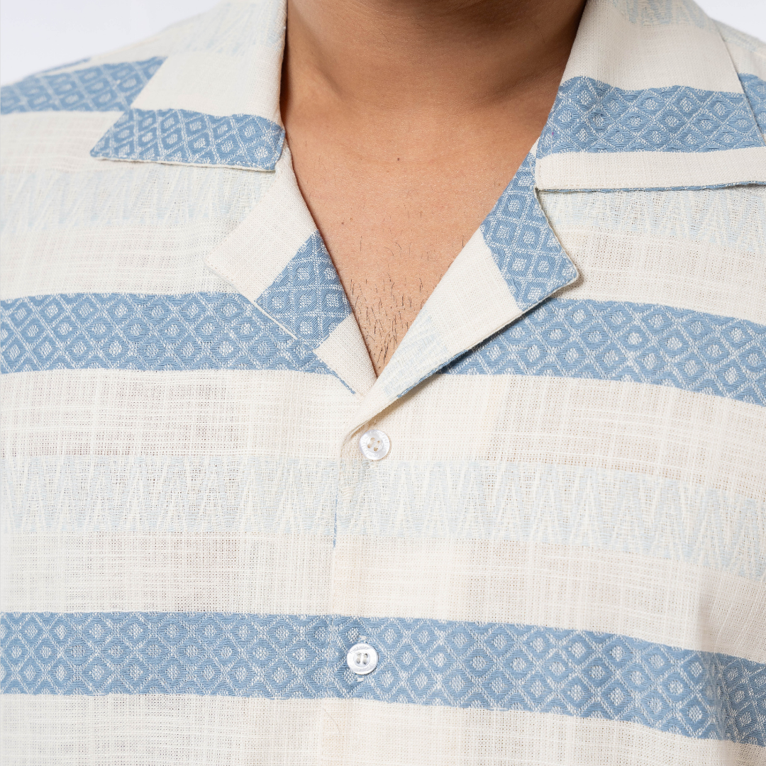 St Cuban Shirt White, Blue & Beige