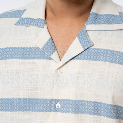St Cuban Shirt White, Blue & Beige