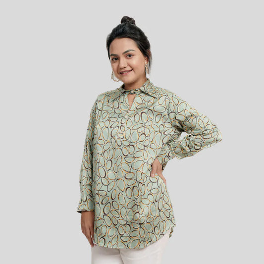 Women's Rayon Silk AOP Shirt (Tea)