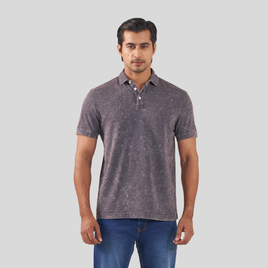 Acid Wash Polo Charcoal Grey