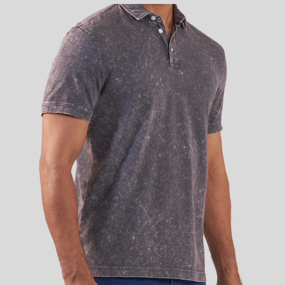 Acid Wash Polo Charcoal Grey