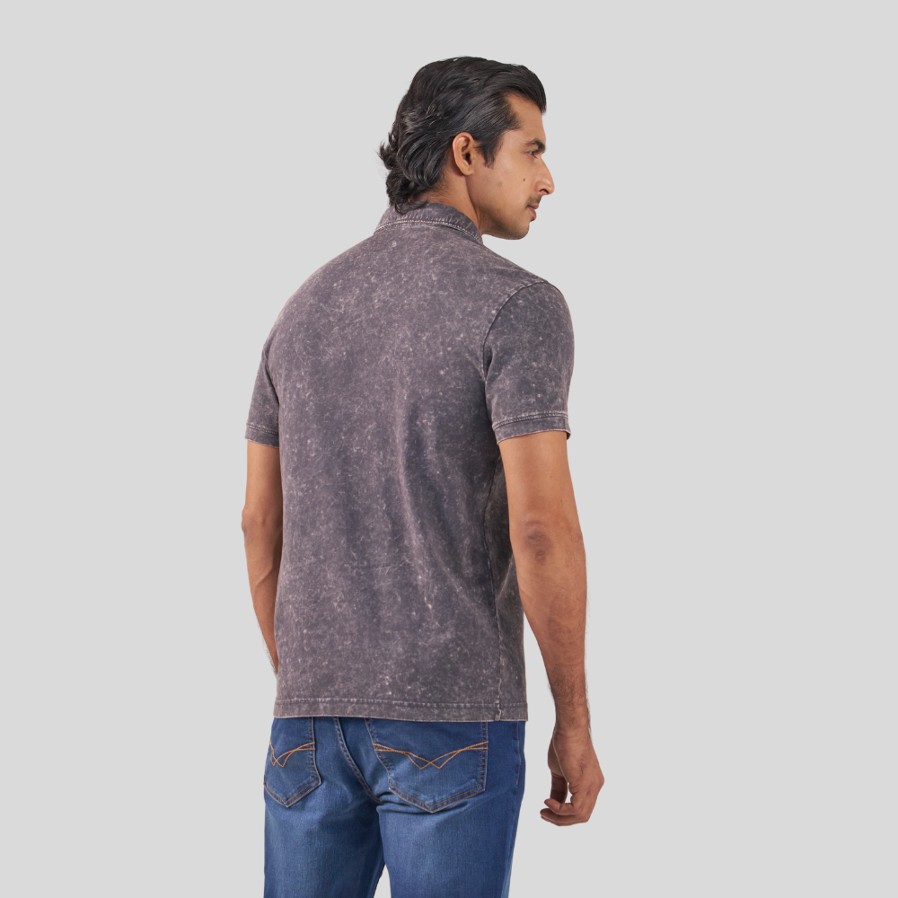 Acid Wash Polo Charcoal Grey