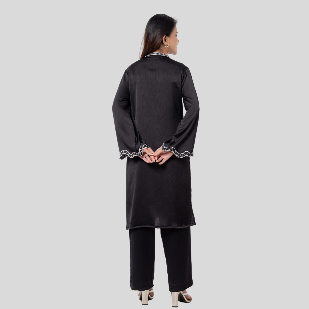 EMB Crepe Co-Ord Black