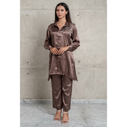 AR Silk Co-Ord Set (Coffee)