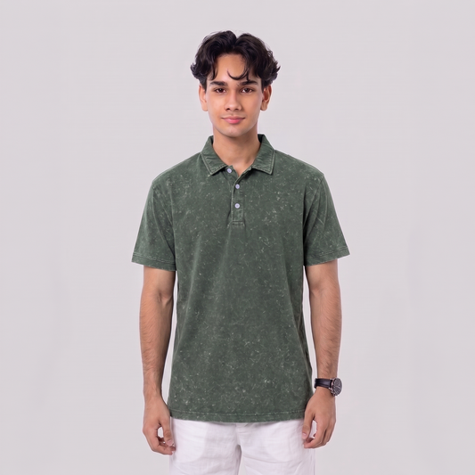 Acid Wash Polo Basil