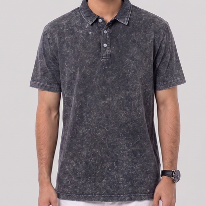 Acid Wash Polo Charcoal Grey