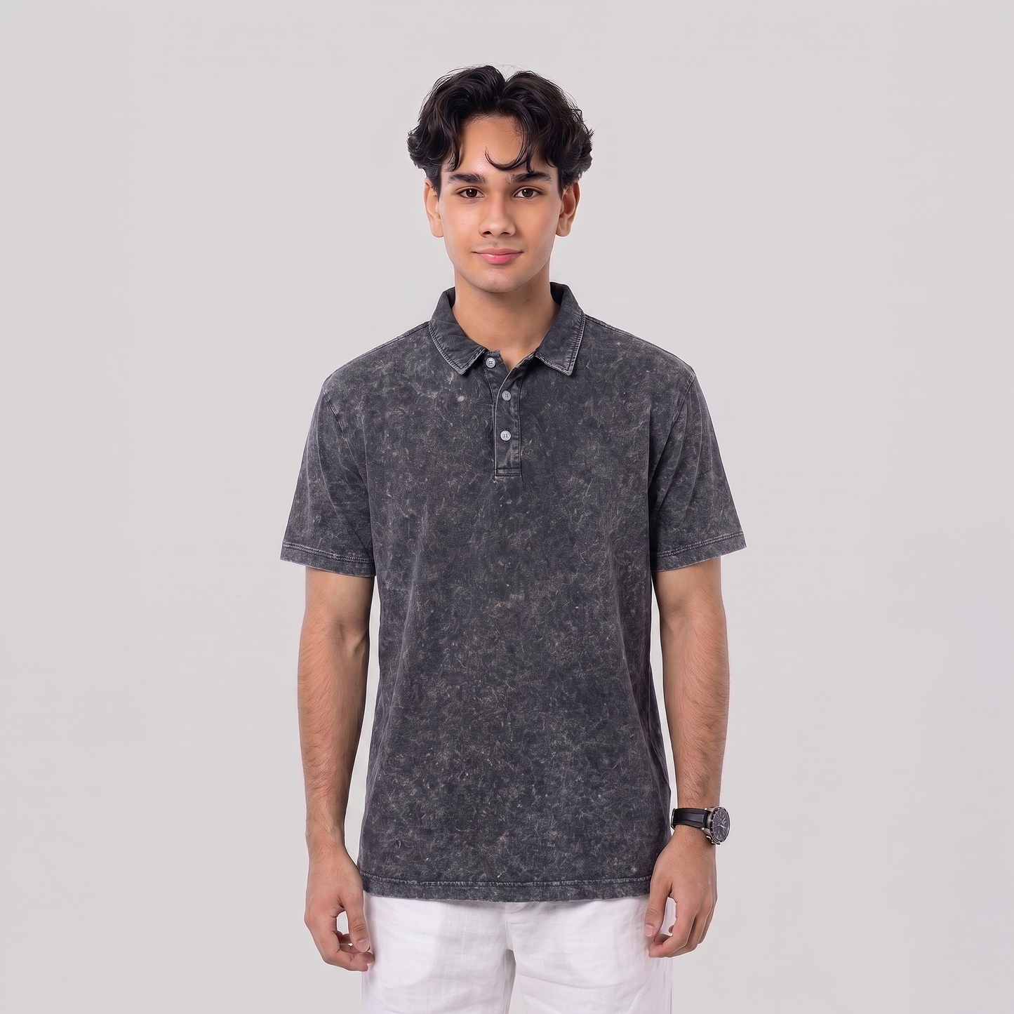 Acid Wash Polo Charcoal Grey