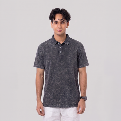 Acid Wash Polo Charcoal Grey