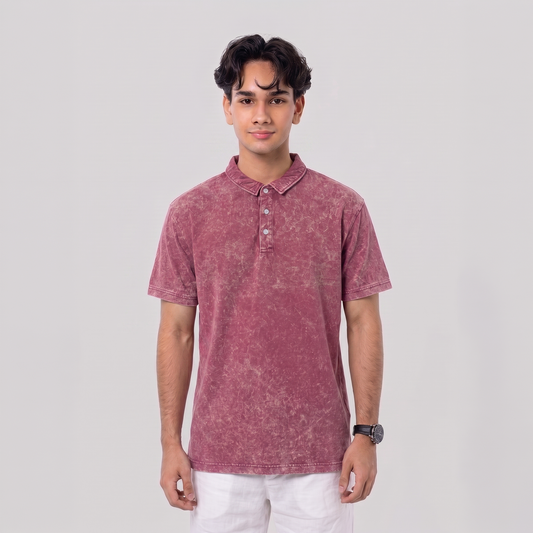 Acid Wash Polo Plum