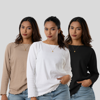 Women's B. Neck Tee Beige, Black & White