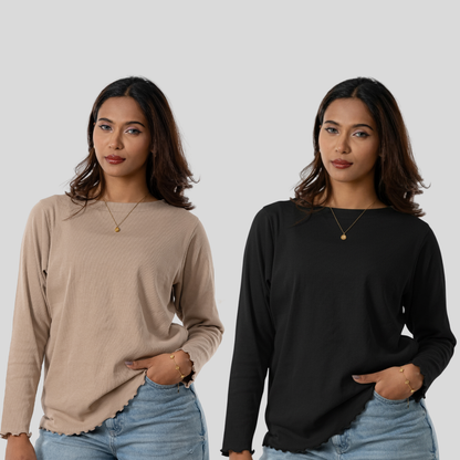 Women's B. Neck Tee Beige & Black