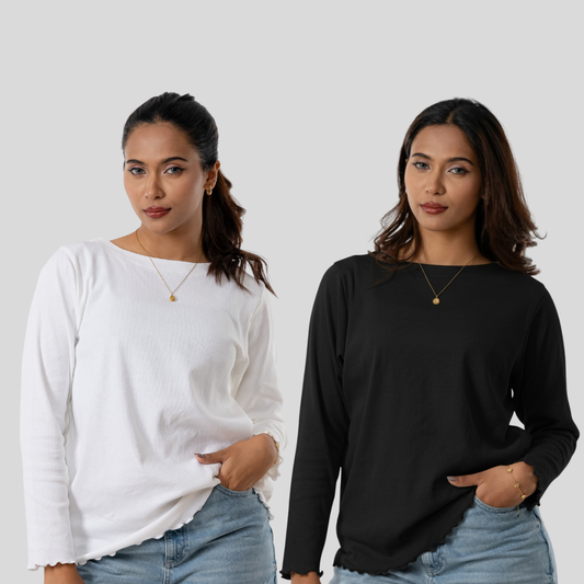 Women's B. Neck Tee White & Black