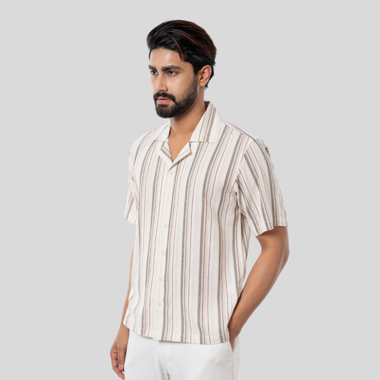 Baggy Cuban Shirt White & Beige