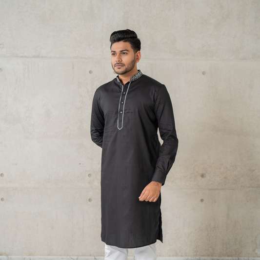 Men's Embroidered Panjabi 04 Black