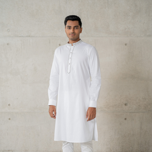 Men's Embroidered Panjabi 04 (White)