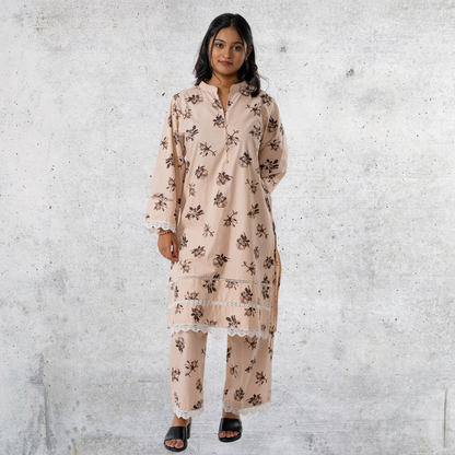 Women's Cotton AOP Co-Ord (Peach)